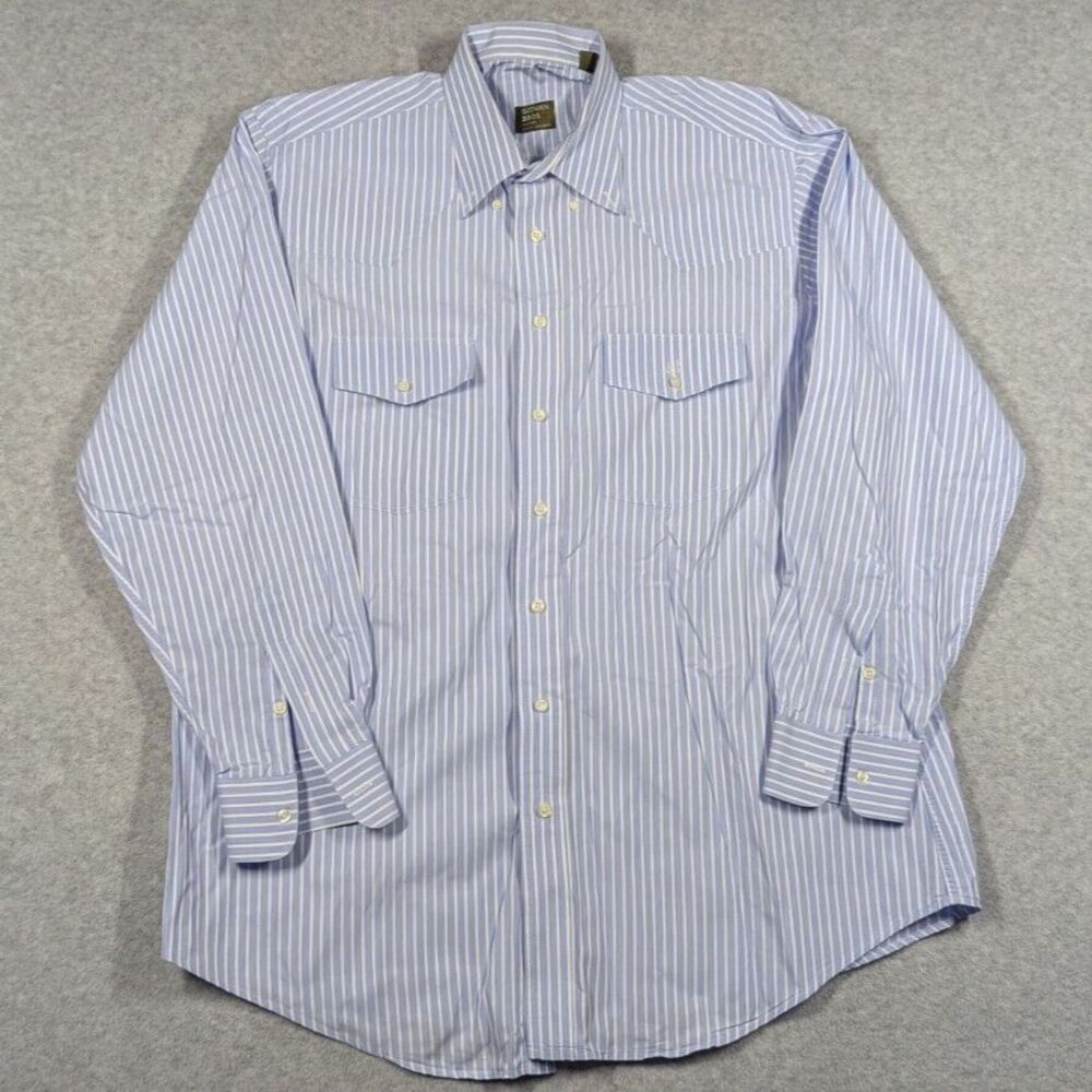 GITMAN BROS‎ Men Shirt XL Button Down Vertical Stripe Blue White Long Sleeve